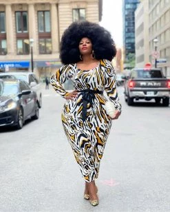 华尔街 New In Mustard Print Midi Dress