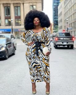 华尔街 New In Mustard Print Midi Dress