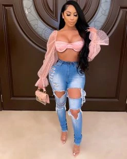 Divanewlook HIGH WAIST HOLE JEANS New In