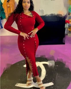 Divanewlook Button Up Long Sleeve Dress New In