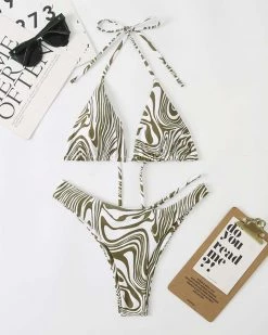 润熙 Zebra Stripe Halter Bikini Swimsuit New In