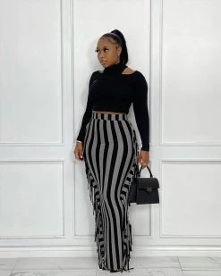 Divanewlook New In STRIPED FRINGE SKIRT