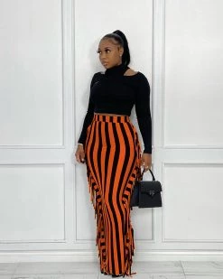 Divanewlook New In STRIPED FRINGE SKIRT