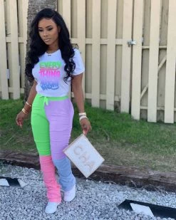 Divanewlook CASUAL COLOR CONTRAST PANTS SET