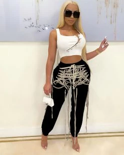 Divanewlook CRISS CROSS FRENULUM PANTS