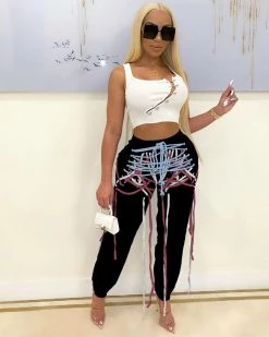 Divanewlook CRISS CROSS FRENULUM PANTS