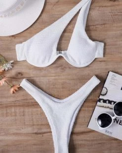 锦瑞 New In Textured One Shoulder Underwire Bikini Swimsuit