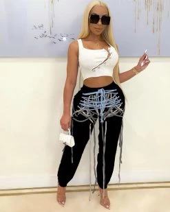 Divanewlook CRISS CROSS FRENULUM PANTS