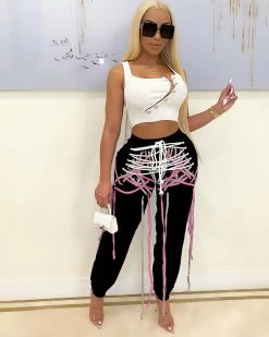 Divanewlook CRISS CROSS FRENULUM PANTS