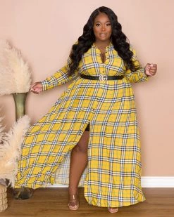 正集 Plaid Maxi Shirt Dress