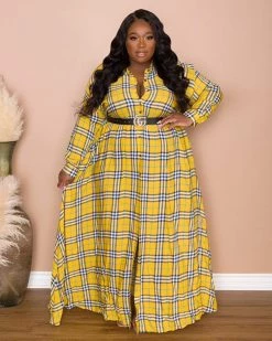 正集 Plaid Maxi Shirt Dress