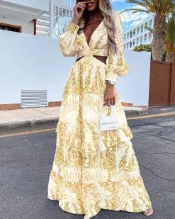 Divanewlook PRINTED V-NECK DRESS