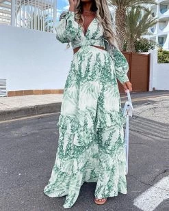 Divanewlook PRINTED V-NECK DRESS