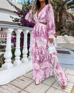 Divanewlook PRINTED V-NECK DRESS