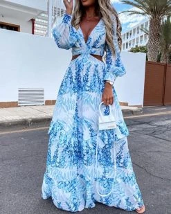 Divanewlook PRINTED V-NECK DRESS