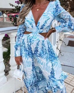 Divanewlook PRINTED V-NECK DRESS