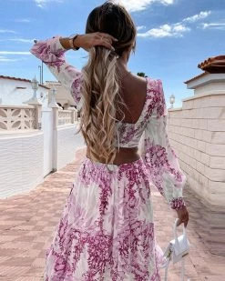 Divanewlook PRINTED V-NECK DRESS