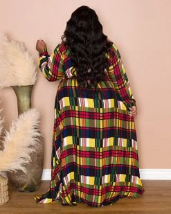 正集 Plaid Maxi Shirt Dress