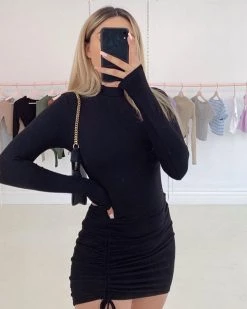 Divanewlook New In SOLID HALF HIGH COLLAR DRESS