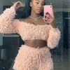 Divanewlook New In PINK FLUFFY SHORTS SET