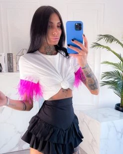 Divanewlook CUFF FEATHER TOP New In