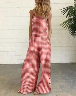 Divanewlook New In PLAID SUSPENDER JUMPSUIT