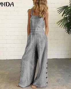 Divanewlook New In PLAID SUSPENDER JUMPSUIT