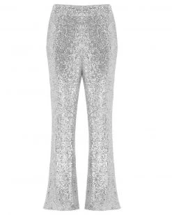 兆尔达 New In Silver Sequin Flared Trousers