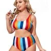 凯乐 Color Striped Split Swimsuit New In