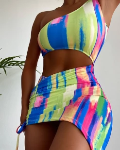 Divanewlook TWO PIECE Rainbow PRINT SWIMSUIT New In