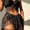 圣源发 New In 3pack Fringe Hem Versatile Crisscross Self-Tie Bikini Swimsuit & Beach Skirt