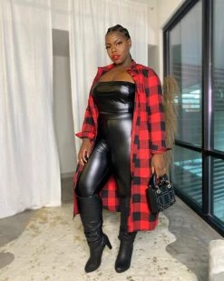 曼奇兴 New In Plaid Oversized Shirt Dress