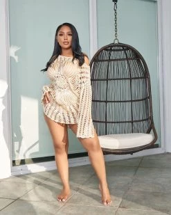 锦茹 The “Island Girl” Natural Crochet Coverup New In