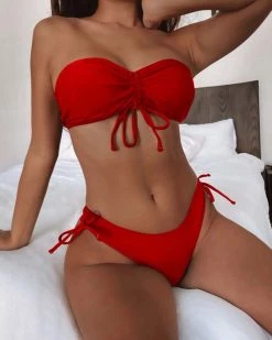 美域高 New In Solid Bandeau High Cut Bikini Swimsuit