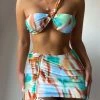 天鹿峰 3pack Allover Print One Shoulder Bikini Swimsuit With Drawstring Skirt