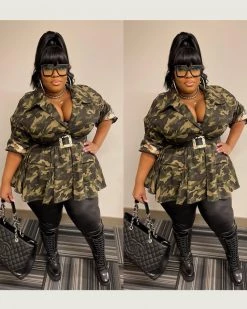 欧时尚 Sale Camo Sequin Peplum Jacket (S ~ 5XL)