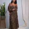 欧迪 LEOPARD PLEATED OFF THE SHOULDER MAXI DRESS