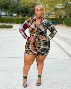 珺辰 TINSLEY PLAID SCRUNCH DRESS