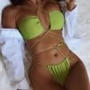 楚双 Solid Halter Thong Bikini Swimsuit New In