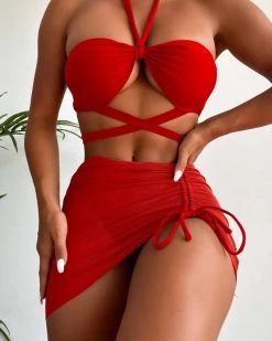 Cmb Albaki 3pack Criss Cross Drawstring Bikini Swimsuit New In