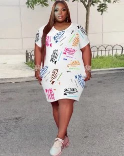 听潮轩 Colored Letter T-Shirt Dress New In