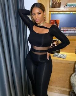 赛西尔 Low-cut Mesh Jumpsuit New In