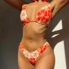 欧兰 Floral Print Triangle Bikini Swimsuit & Bandana New In