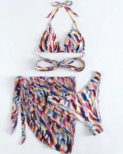 Divanewlook New In Color Dot Print Three Piece Swimsuit