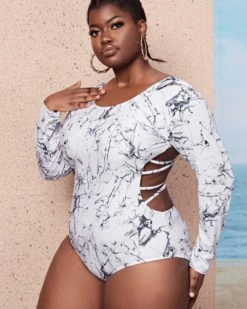 嗨晟 Marbled Backless One Piece Swimsuit