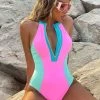 辉驰 New In Bikinx Colorblock Zipper Half Placket One Piece Swimsuit