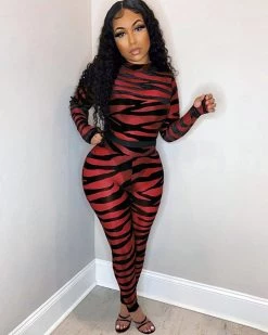 舞长福 New In Red Zebra Jumpsuit