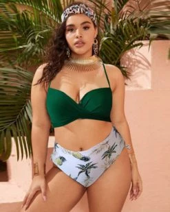 零开 Green Bandage Printed Swimsuit New In