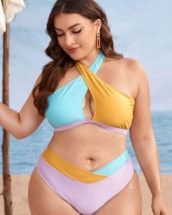 凯乐 New In Color Blocking Cross Strap Swimsuit