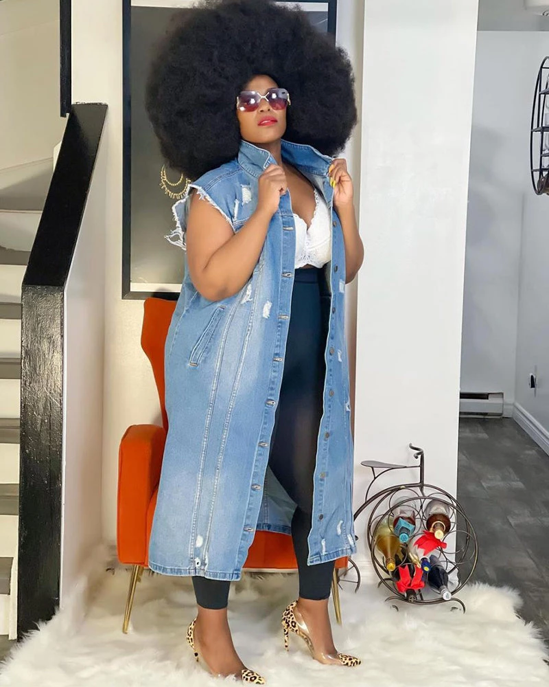 Divanewlook New In Sleeveless Long Denim Jacket 4 Divanewlook New In Sleeveless Long Denim Jacket